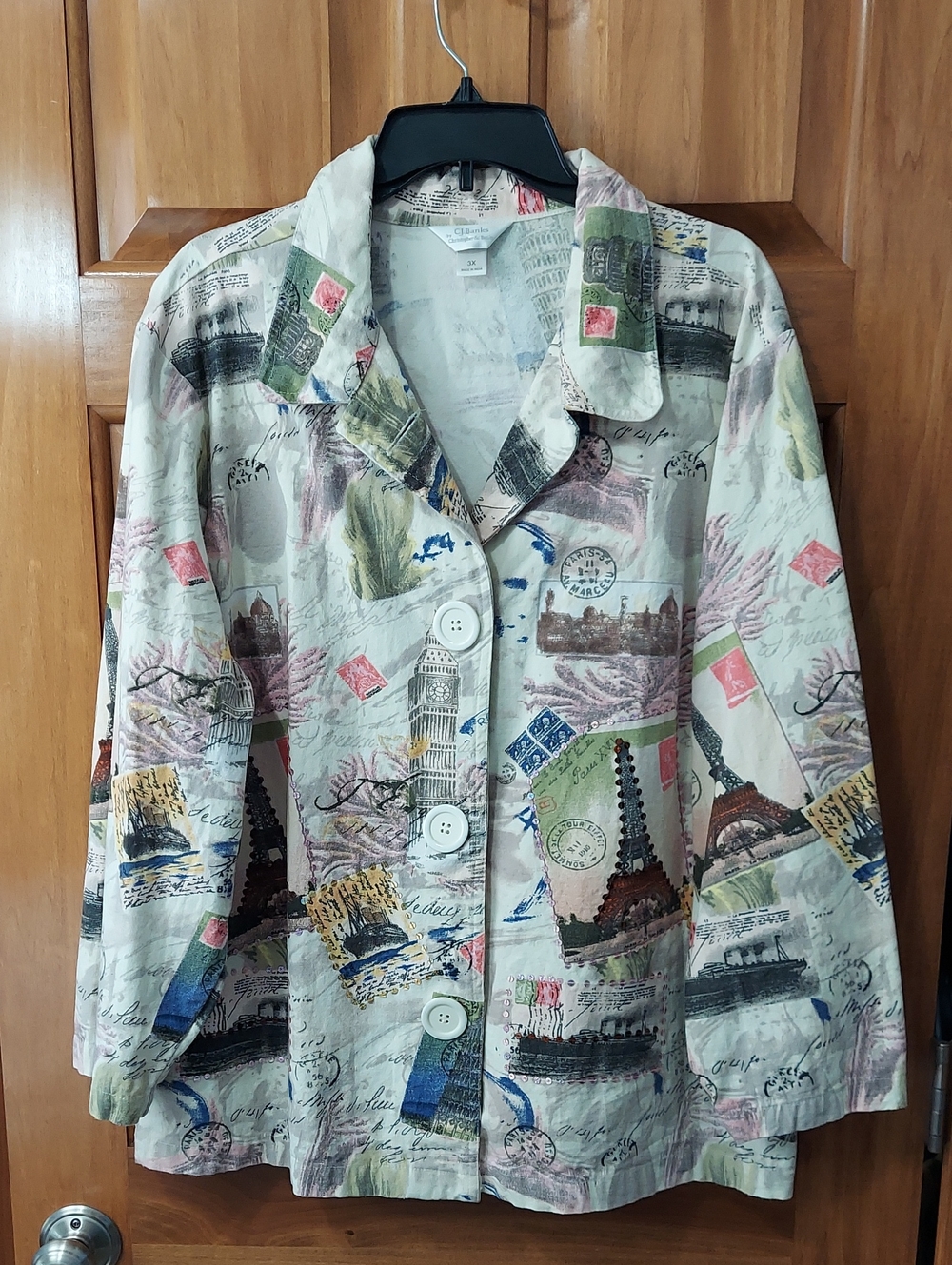CJ Banks European Postcard Button Up Jacket with Sequins, Size 3X, Like New▪︎